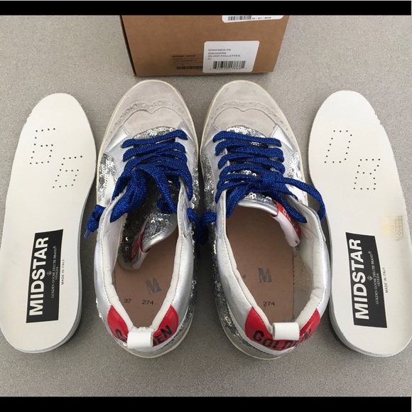 Golden Goose Mid Star Sneaker Silver Paillette NIB - Picture 8 of 8
